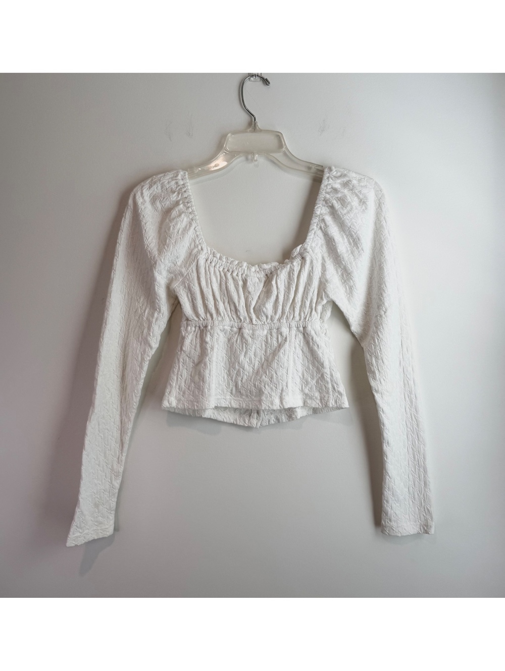 Free People White Textured Long Sleeve Cropped Button-Up Top Size S - Picture 2 of 6